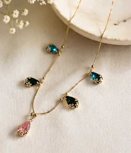 Multi-Color Teardrop Crystal Charm Chain